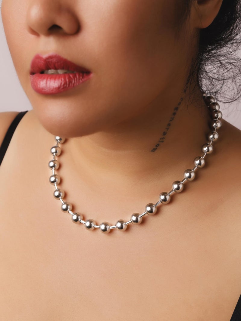 Sacina Y2k Aesthetic Emo Silver-tone 55 cm Beaded Ball Chain Necklace, Gothic Grunge Punk Necklace, Christmas Jewelry Gift - Image 3