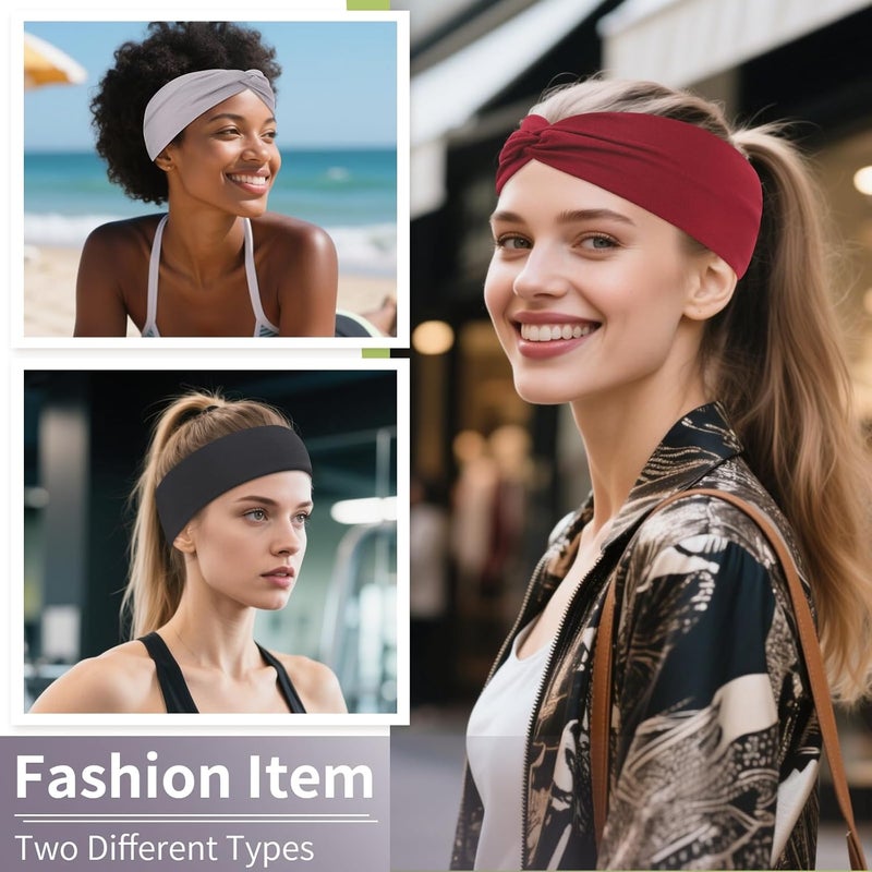 Panleding 12 Pcs Stretchy Headbands for Women, Absorbed Sport Headband Soft Twist Knotted Hairbands for Daily Life Yoga Workout(Black/Grey/White/Red) - Image 5
