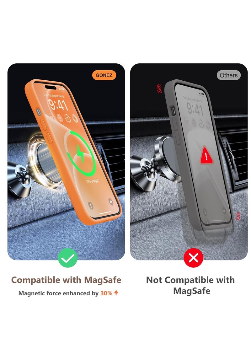 Raxoom ELTRAZONE 5 in 1 for iPhone 15 Case Magnetic, Compatible with Magsafe, with 2X[Screen Protectors + Camera Lens Proctetors], Slim Full Body Case, Skin-Like Silicone Phone Case 6.1",Orange - Image 5
