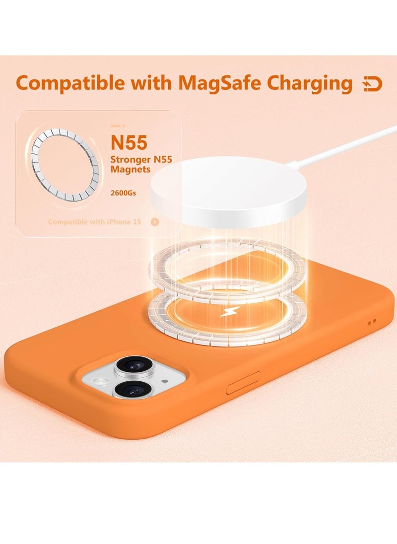 Raxoom ELTRAZONE 5 in 1 for iPhone 15 Case Magnetic, Compatible with Magsafe, with 2X[Screen Protectors + Camera Lens Proctetors], Slim Full Body Case, Skin-Like Silicone Phone Case 6.1",Orange - Image 4