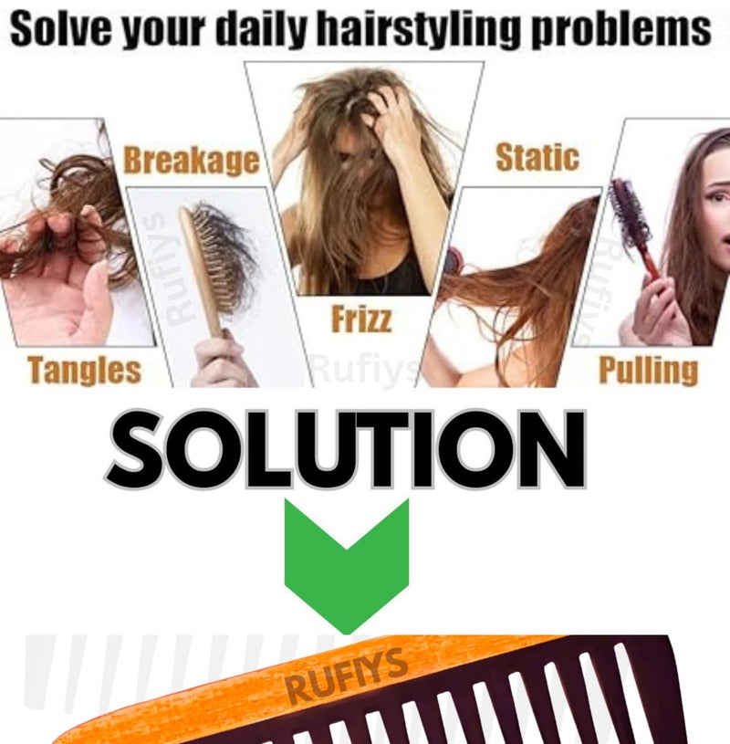 Rufiys Neem & Rosewood Wooden Comb for Hair Fall | Wide Tooth Detangler for Curly & Frizzy Hair | Anti Static Natural Hair Comb for Women - Image 4