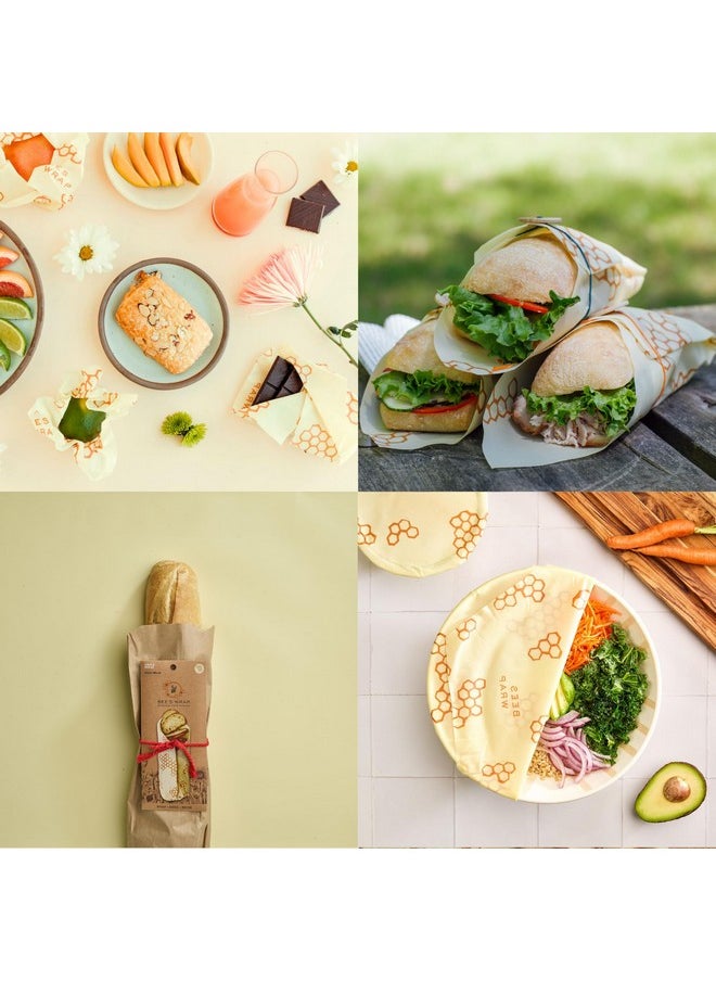 بيز راب أغلفة طعام من شمع العسل قابلة لإعادة الاستخدام من Bee's Wrap، مصنوعة في الولايات المتحدة الأمريكية، مصنوعة من شمع العسل الصديق للبيئة، أغلفة من القطن العضوي المستدام، أغلفة خبز كبيرة جدًا للخبز المنزلي، قرص العسل  - Image 3