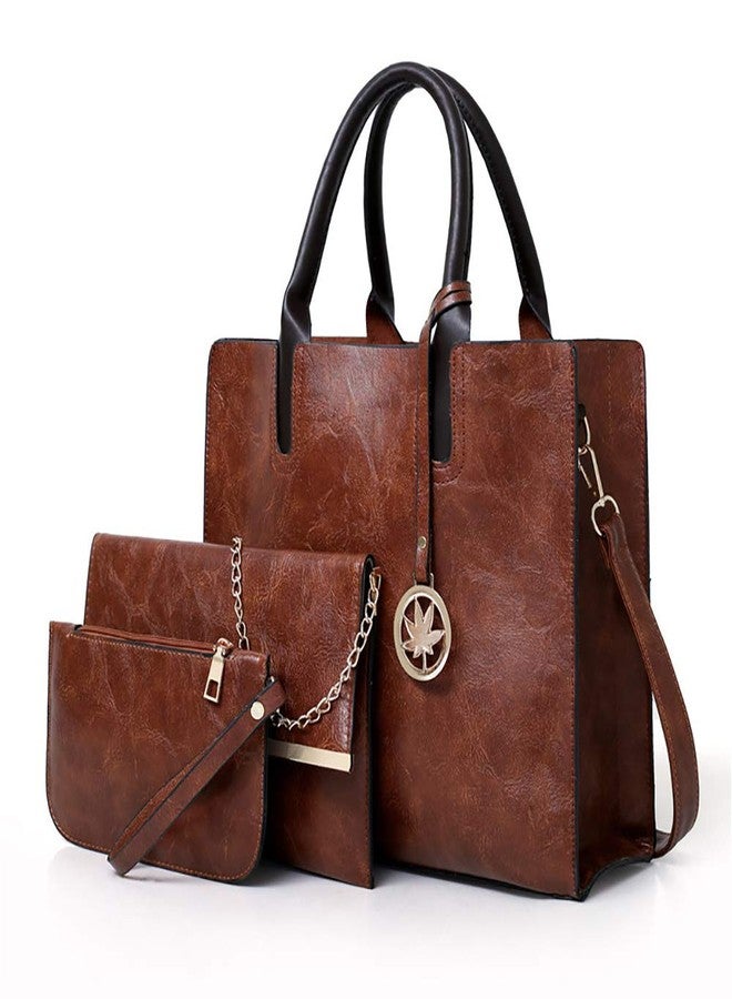 AlwaySky Women Handbags Sets 3 Pcs Large Capacity Handbag Chain Shoulder Bag Clutch Purse, Brown, 1 - Image 1