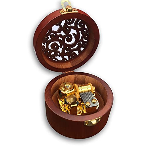 BinkeGG Wooden Hollow Out Circular Wind up Music Box with Sankyo Musical Mechanism Tune: Davy Jones (Pirates of The Caribbean) - Image 2