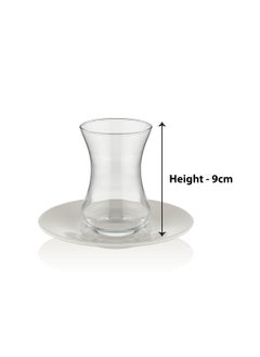 BLACKSTONE Istikana Plain Tea Cup and Saucer 12pc Set Tea Service 6x Glass Cups (100ml) with 6x Porcelain Saucers (11.8cm)  - Image 4