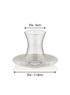 BLACKSTONE Istikana Plain Tea Cup and Saucer 12pc Set Tea Service 6x Glass Cups (100ml) with 6x Porcelain Saucers (11.8cm)  - Image 3