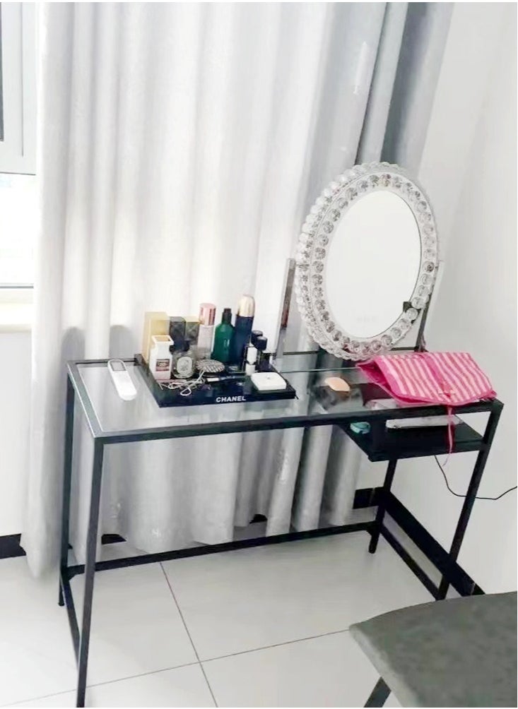 fashionhome - Modern Design Transparent Desk Dressing Table Study Table Desktop Table Large Storage Work station for Bedroom  100x50x73cm - Image 1