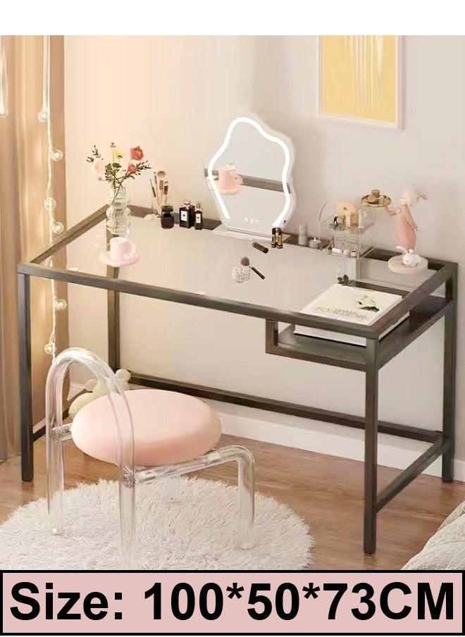 fashionhome - Modern Design Transparent Desk Dressing Table Study Table Desktop Table Large Storage Work station for Bedroom  100x50x73cm - Image 1