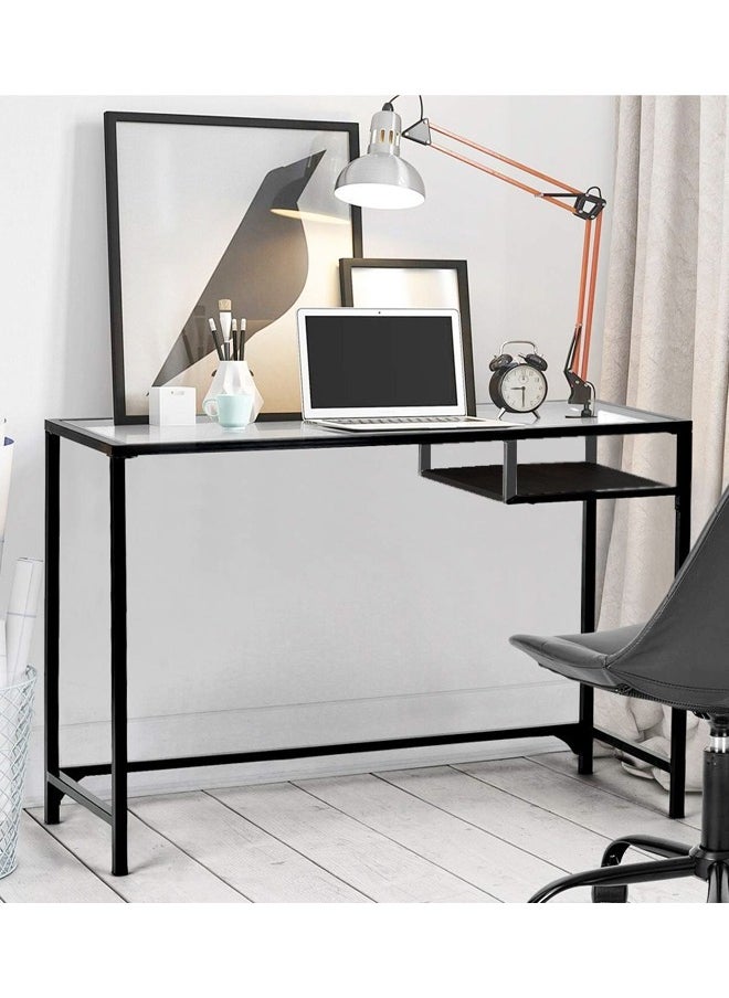 fashionhome - Modern Design Transparent Desk Dressing Table Study Table Desktop Table Large Storage Work station for Bedroom  100x50x73cm - Image 1