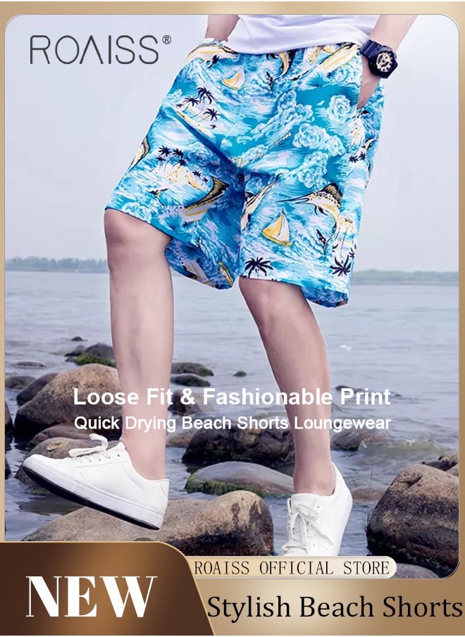 roaiss Plus Size Men Cotton Linen Shorts Youth Printed Beach Boxer Brief Comfortable and Loose-Fitting Swim Trunks for Summer Casual Sports and Relaxation  - Image 1