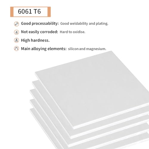 Tynulox 10PCS 6061 Aluminum Sheet Metal 1/8" x 4" x 4", Aluminum Plates Covered with Protective Film, Heat Treatable Aluminum Flat Bar for DIY Craft, Industry - Image 3
