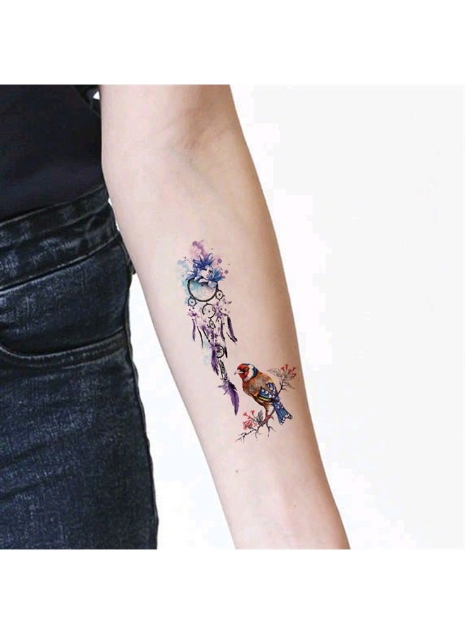 TAFLY Temporary Tattoo Bird and Purple Dreamcatcher Flower Tattoo Stickers Fake Tattoos for Girl Women 5 Sheets - Image 2