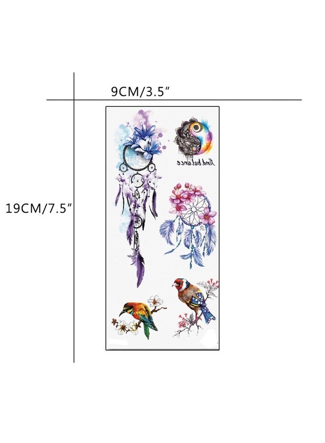 TAFLY Temporary Tattoo Bird and Purple Dreamcatcher Flower Tattoo Stickers Fake Tattoos for Girl Women 5 Sheets - Image 3