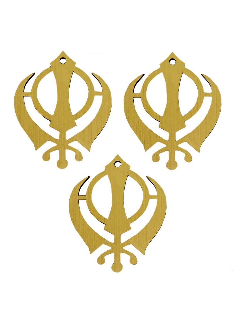 Divya Mantra Divya Mantra Sikh Khanda for Car Home Wall Decor Temple Pooja Items Sacred Religious Decorative Showpiece Interior Hanging Accessories Puja Symbol Good Luck Charm Double Sided Golden Set of 3  - Image 1