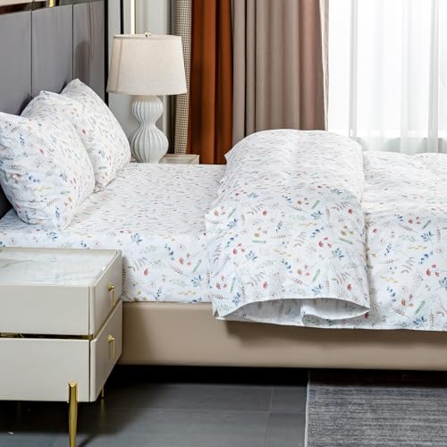 Bedlifes طقم ملاءات سرير كينغ من بيدلايفز، ناعم للغاية، قابل للتنفس، مزخرف بأزهار، بجيب عميق، 100% ميكروفايبر، 4 قطع بحجم كينغ، أبيض مزهر - Image 4