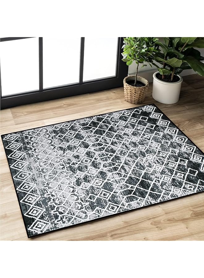 erorex Carpets And Rugs Washable Carpet For Living Room Soft Area Rug Large Non Slip Rug Bedroom Short Pile Vintage Carpet Home Decor Black Grey 80 X 120 Cm - Image 3