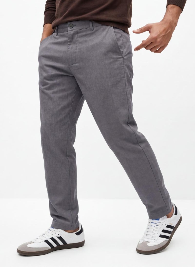 Dennis Lingo Grey Cotton Solid Full Chinos Straight Trouser For Men - Image 4
