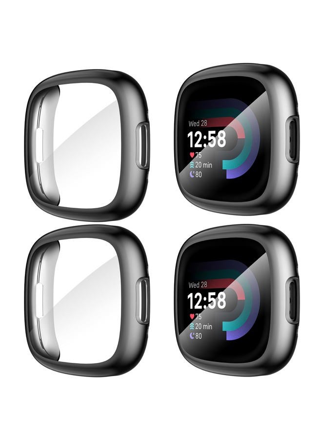 Suoman [4-Pack] for Fitbit Sense 2 /Versa 4 Screen Protector Case, Full Around Electroplate Soft TPU Bumper Around Protective Case Cover for Fitbit Sense 2/Versa 4 Smartwatch(Black+Black+Black+Black) - Image 1