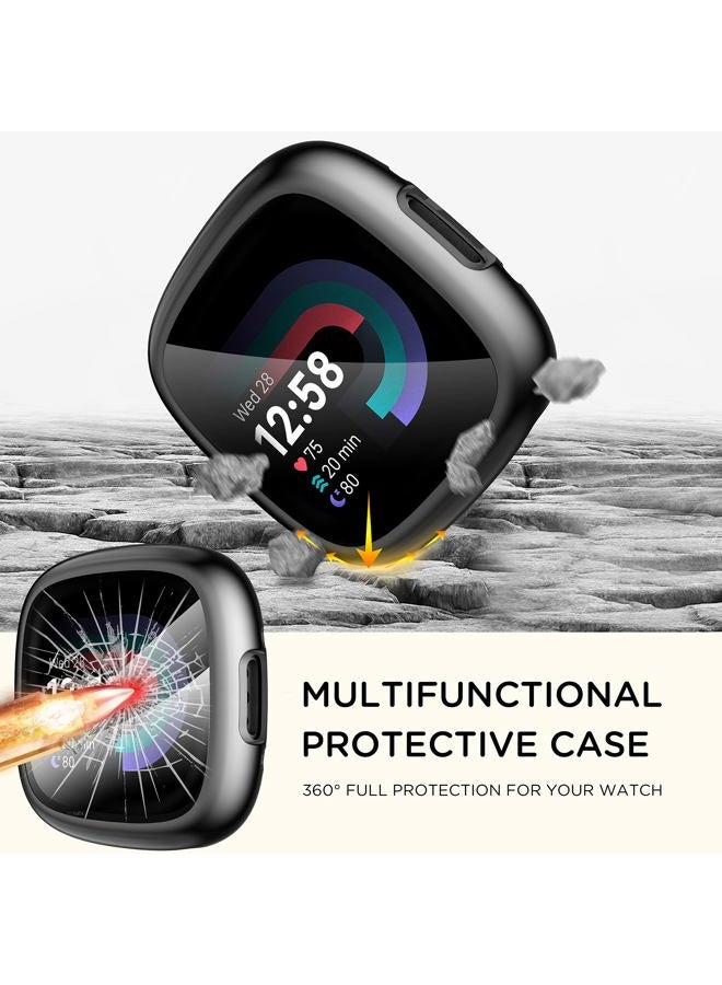Suoman [4-Pack] for Fitbit Sense 2 /Versa 4 Screen Protector Case, Full Around Electroplate Soft TPU Bumper Around Protective Case Cover for Fitbit Sense 2/Versa 4 Smartwatch(Black+Black+Black+Black) - Image 4