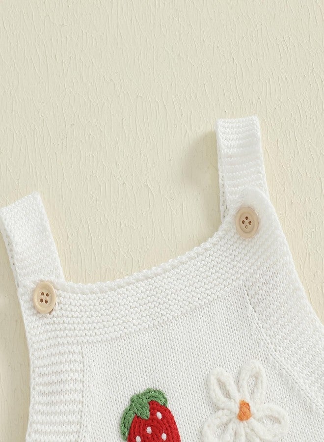 wybzd Newborn Sweater Romper Baby Girl Crochet Knit Sweaters Rompers Embroidery Flower Strawberry Outfit Sleeveless Bodysuit (White, 0-3 Months) - Image 5
