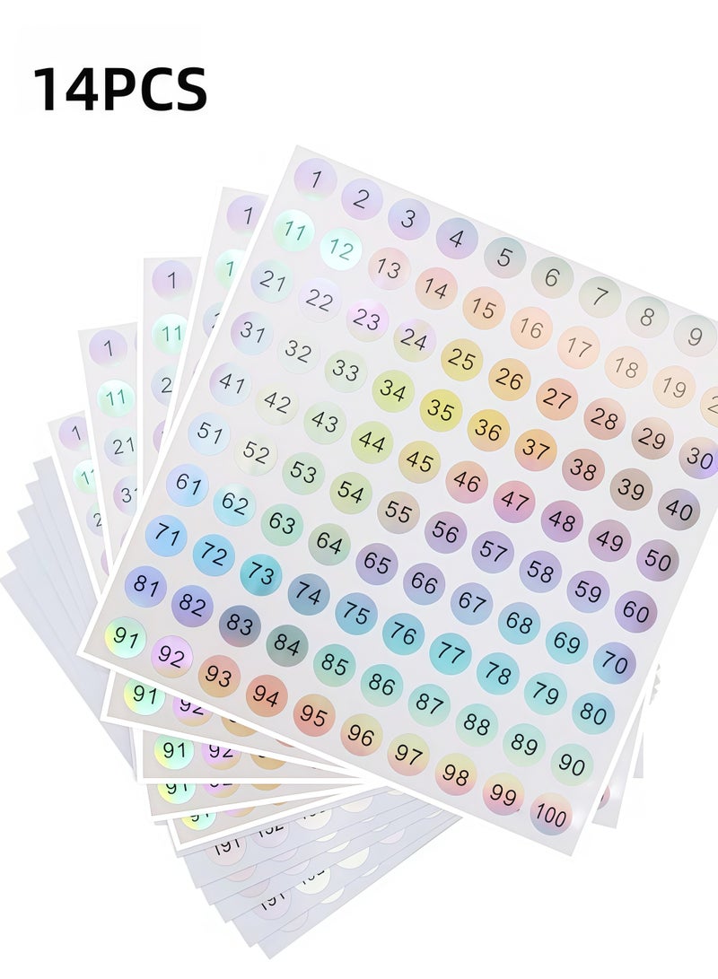 14 Sheets 1 to 200 Reflective Laser Small Round Consecutive Numbers Stickers Self Adhesive Inventory Storage Organizing Label Stickers for Office, Home, Kitchen, Classroom - Image 1