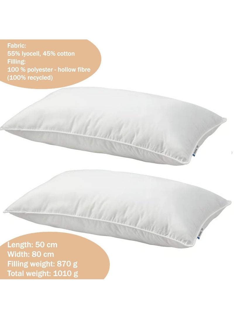 2-Piece High Pillow Hotel Pillow Set Cotton and Lyocell Blend Fabric with Hollow Fiber Filling Side/Back Sleeper 50x80 cm  - Image 2