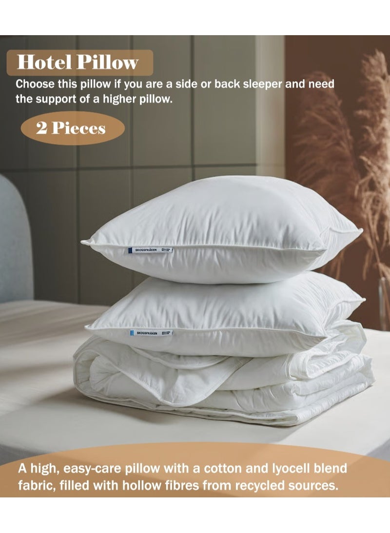 2-Piece High Pillow Hotel Pillow Set Cotton and Lyocell Blend Fabric with Hollow Fiber Filling Side/Back Sleeper 50x80 cm  - Image 1