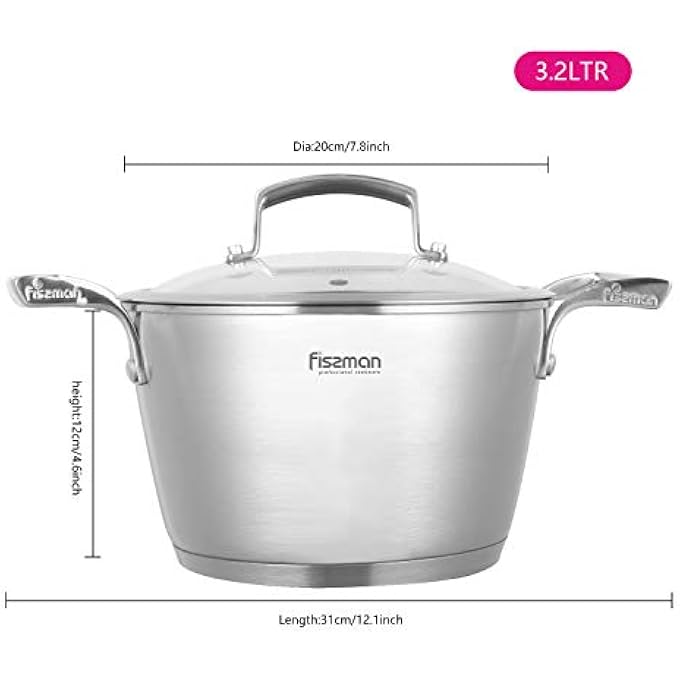 فيسمان قدر ميلينيوم 20×12 سم، سعة 32 لترًا، مع غطاء زجاجي من الفولاذ المقاوم للصدأ - Image 2