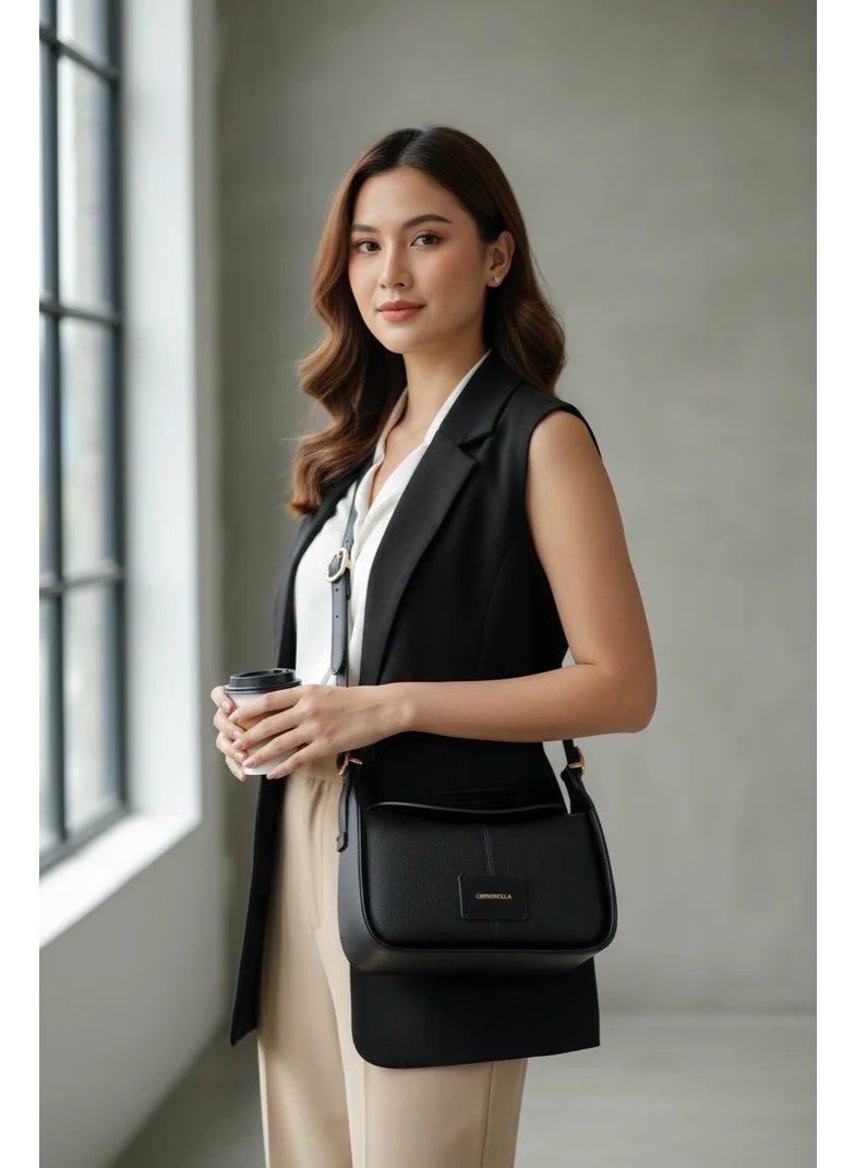 Chrisbella Black Luxury Shoulder Bag with Adjustable Sling & Matching Wallet – Elegant Textured Hobo Bag for Women - Image 5