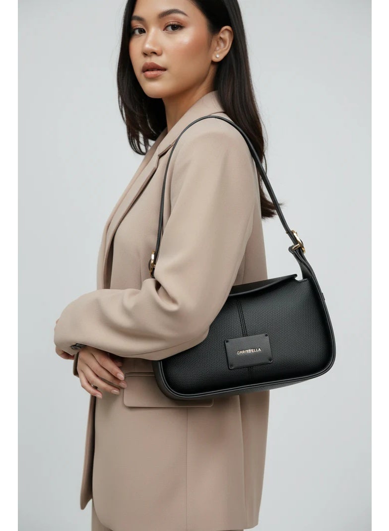 Chrisbella Black Luxury Shoulder Bag with Adjustable Sling & Matching Wallet – Elegant Textured Hobo Bag for Women - Image 4