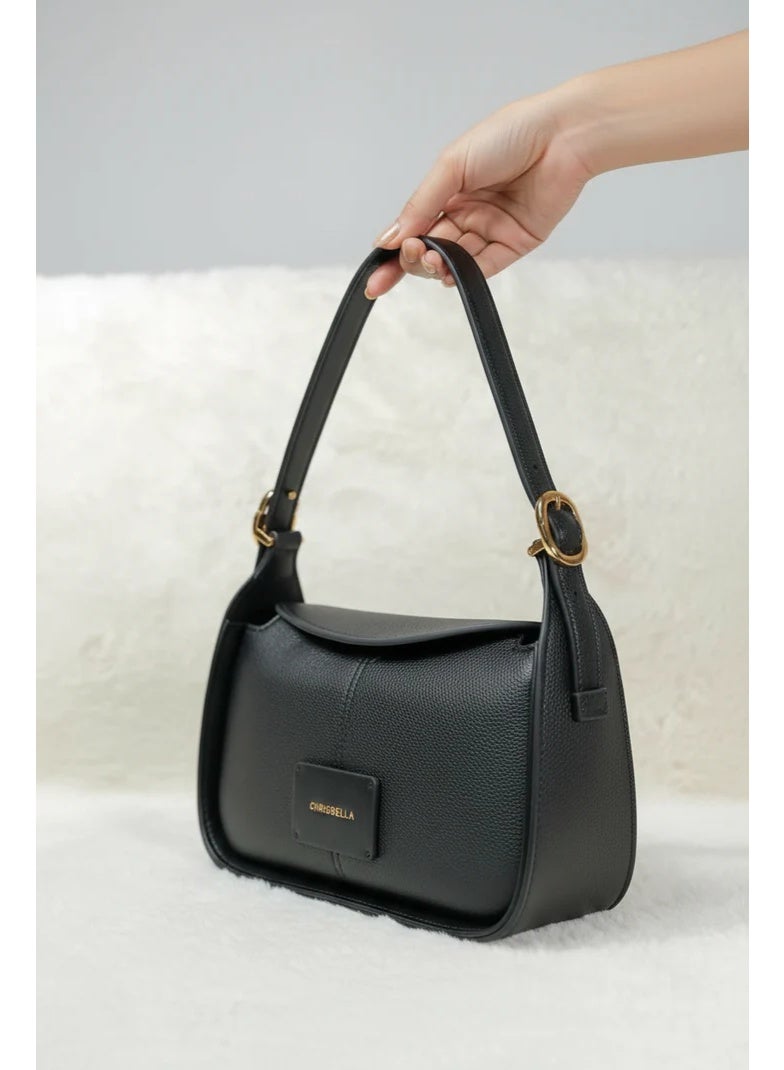 Chrisbella Black Luxury Shoulder Bag with Adjustable Sling & Matching Wallet – Elegant Textured Hobo Bag for Women - Image 3