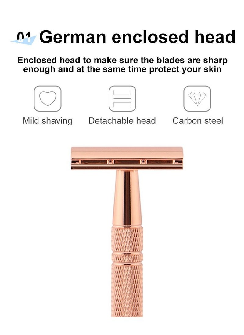 Elaimei Double Edge Safety Razor Set Rose Gold with 5 Piece Blade  - Image 3