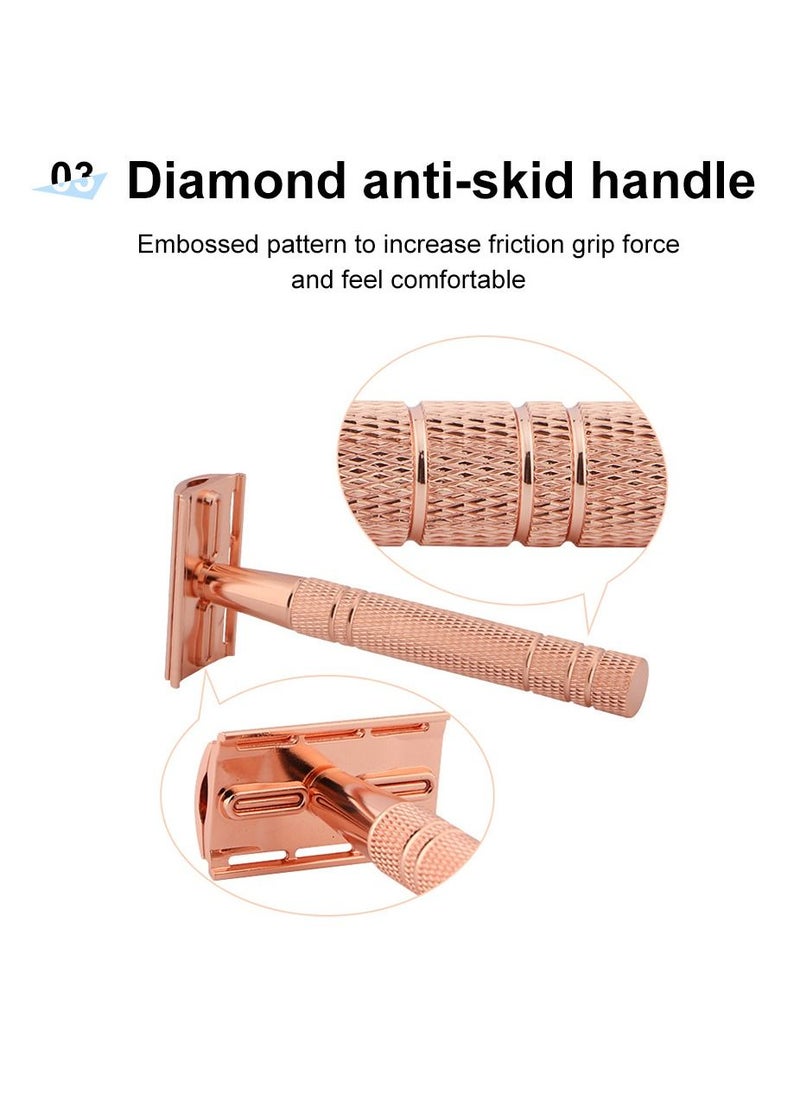 Elaimei Double Edge Safety Razor Set Rose Gold with 5 Piece Blade  - Image 5