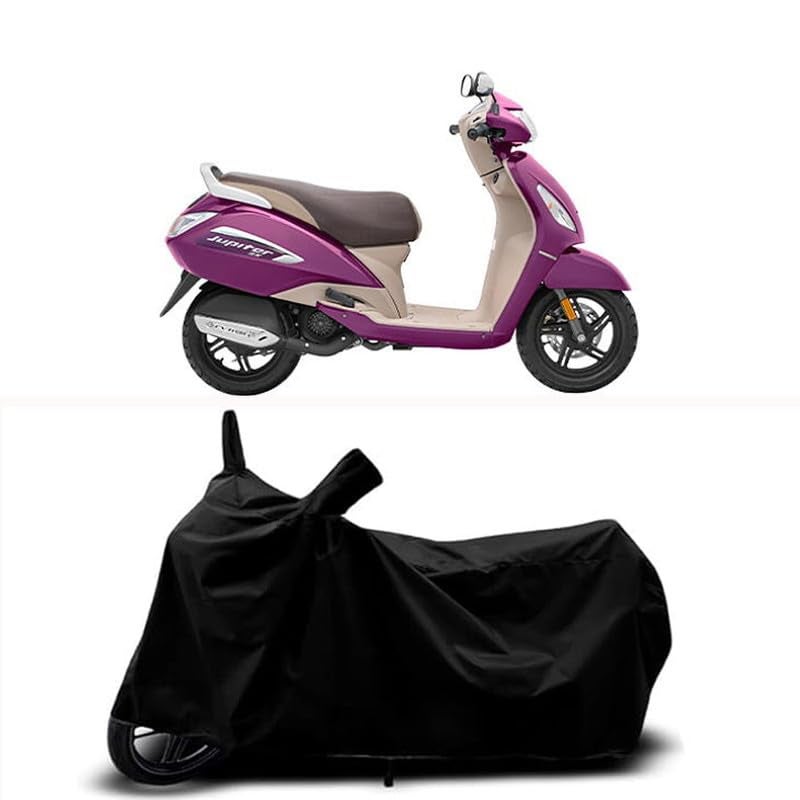 RABABLI Bike Body Cover Compatible with TVS Jupiter ZX Disc with All Variants Scratch-Proof, Buckle Belt – Rain, UV & Dust Resistant Windproof & All-Weather Shield (Black Color) - Image 1