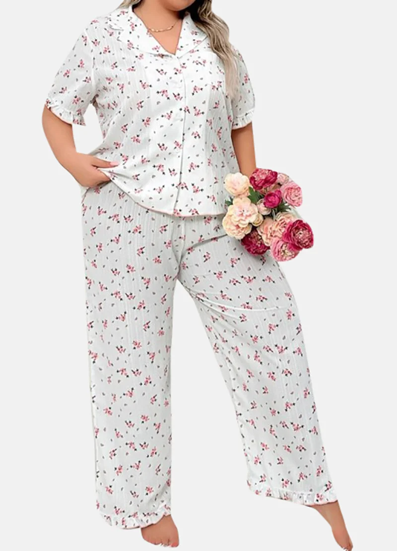 YUNIQEE White Printed Pyjamas & Shirt