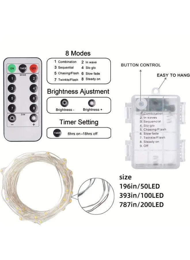 White 200 LED Battery Fairy String Lights Remote Timer 8 Modes - Image 3