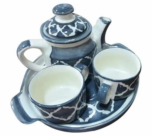 The Xstore Ceramic Handcrafted Royal Blue Tea Cup with Kettle and Tray Morning Set Ideal for Friends, Anniversary, Kitchen Tea Cup Set (Blue 2) - Image 2
