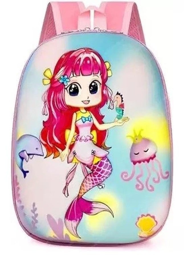 DERMA LAYER Kids Backpack with Mermaid Theme, Pink, Hard Shell, Cartoon Design with Sea Creatures - Image 1