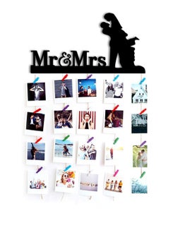 VAH- Kya Bat Hai !! VAH Mr and Mrs Hanging Photo Display Picture Frame Collage Picture Display Organizer with Wood Clips for Wall Decor Hanging Photos Prints and Artwork 