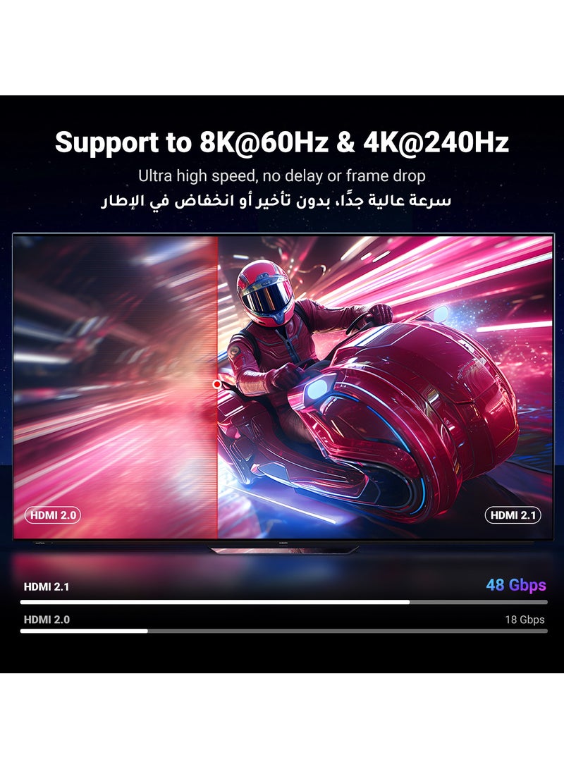 يو جرين كابل HDMI 2.1 8K (1 متر) كابل HDMI فائق السرعة معتمد بسرعة 48Gbps، 8K عند 60Hz، 4K عند 240Hz/144Hz/120Hz، يدعم eARC/Dolby/HDR 10+/HDCP 2.2&2.3، متوافق مع PS5/Xbox سلسلة X/ماك بوك برو/Blu-ray - Image 3