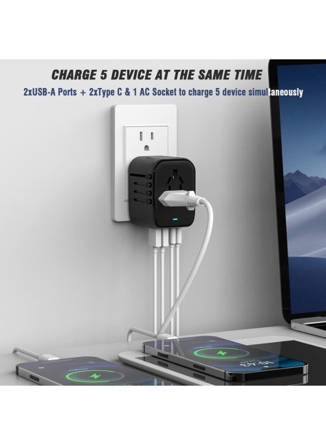 Universal International Travel Plug Adapter, 5-in-1 Worldwide Power Adapter with 3.5A 2 USB-C & 2 USB-A Ports, AC Outlet for Europe UK USA AUS Asia – All-in-One Wall Charger for Travel, Cruise, Business - Image 5