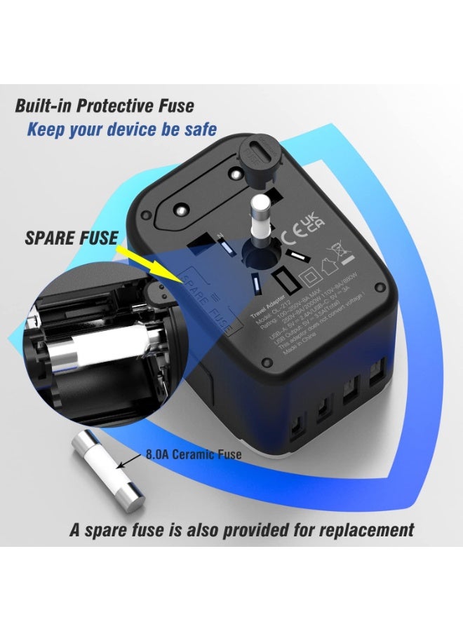 Universal International Travel Plug Adapter, 5-in-1 Worldwide Power Adapter with 3.5A 2 USB-C & 2 USB-A Ports, AC Outlet for Europe UK USA AUS Asia – All-in-One Wall Charger for Travel, Cruise, Business - Image 2
