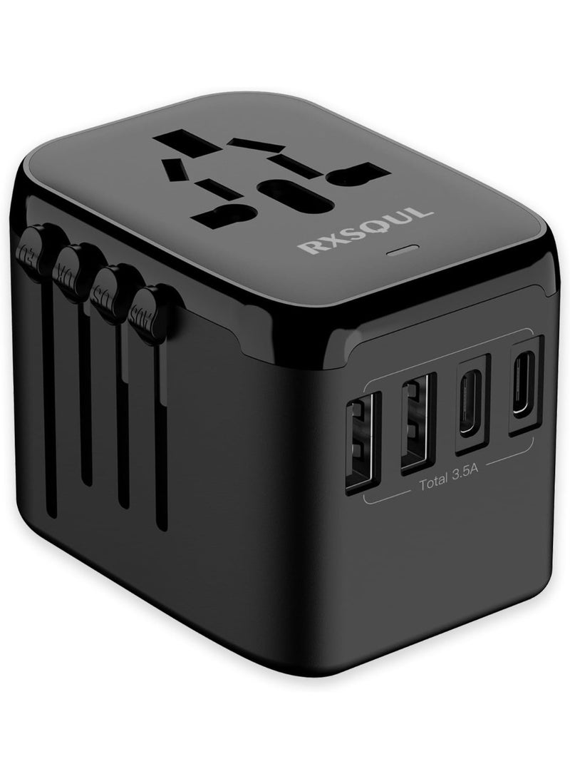 Universal International Travel Plug Adapter, 5-in-1 Worldwide Power Adapter with 3.5A 2 USB-C & 2 USB-A Ports, AC Outlet for Europe UK USA AUS Asia – All-in-One Wall Charger for Travel, Cruise, Business - Image 1