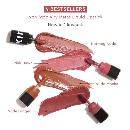 KIRO Four Play NonStop Airy Matte Liquid Lip Stack Ultimate Quad 4 Nude Lipstick Shades LongLasting TransferProof Hydrating Lightweight Infused with Avocado Apricot Oils 6ml - Image 3