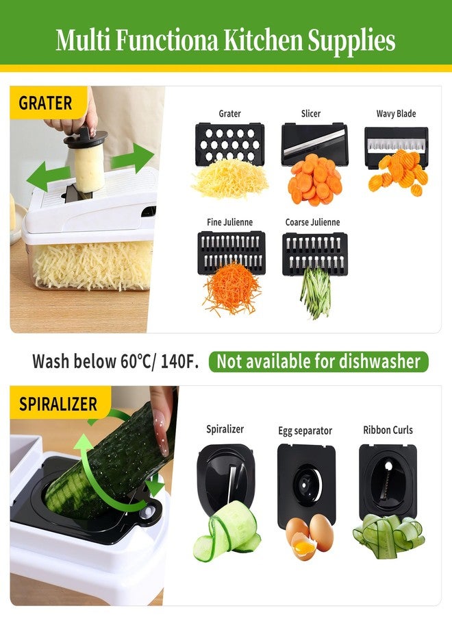 iETH 18-in-1 Vegetable Chopper Mandoline Slicer for Kitchen, Food Chopper with Container, Veggie Cutter, Onion Mincer Tomato Dicer, Fruit Slicer Spiralizer, Cheese Grater, Kitchen Gadgets House Essentials - Image 4