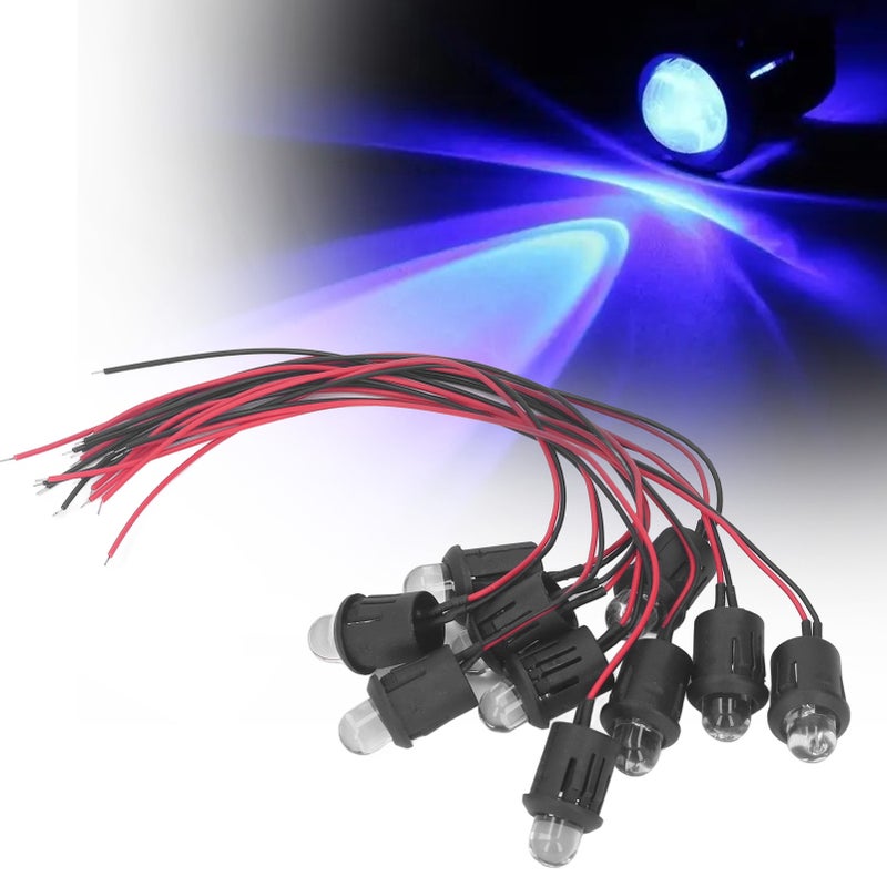 10Pcs LED Diode Light 10mm 12V Pilot Light Indicator with Waterproof Line for Car Boat Blue - Image 1