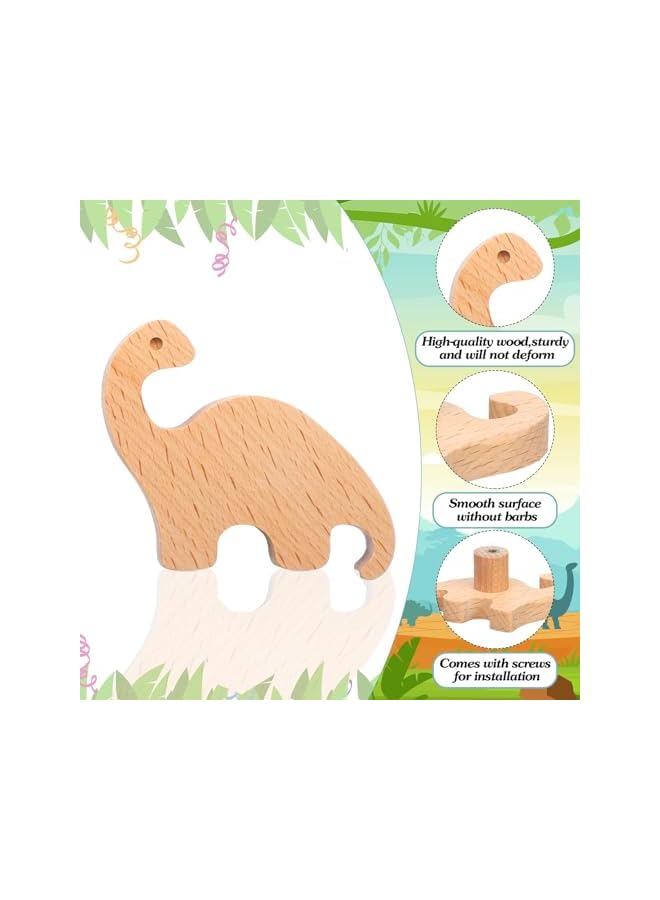 The Bros Wooden Animal Cabinet Knobs, Decorative Dresser Pulls with Screws, Marine and Woodland Animal Design, Nursery Drawer Handles, Furniture Knobs for Kids' Room Decor (Dinosaur, 6 Sets) - Image 3
