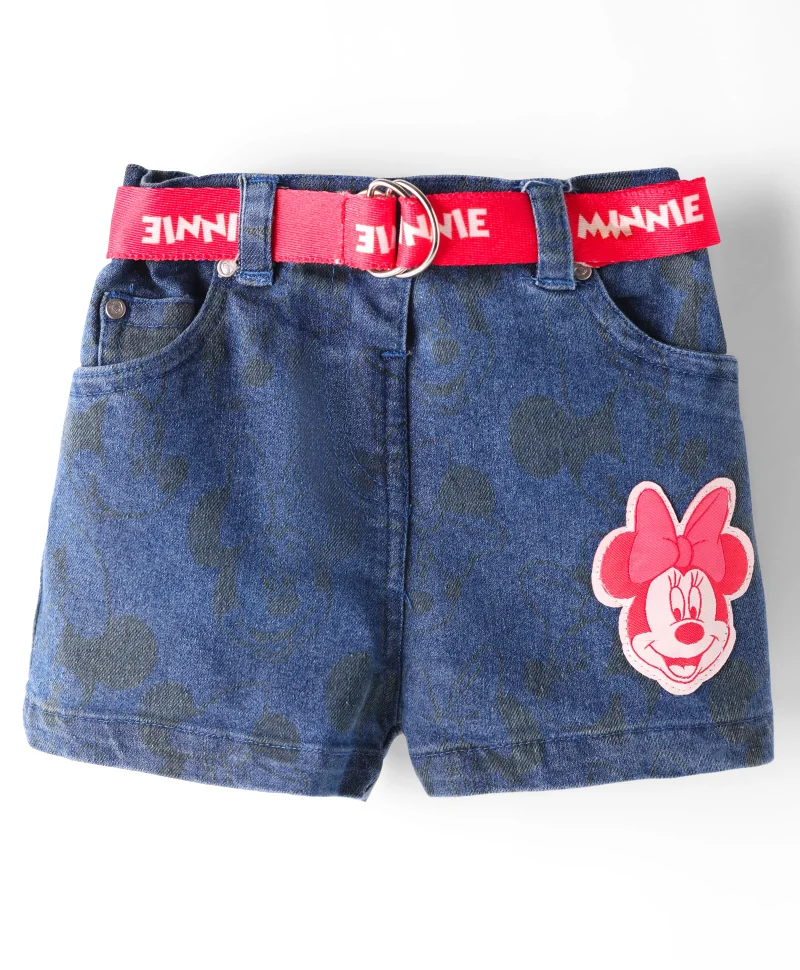 Babyhug Disney Babyhug Disney Denim Short wh Minnie Mouse Print & Belt - Navy Blue