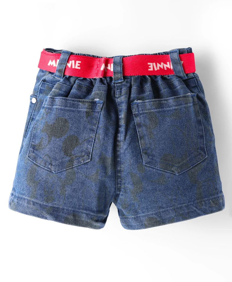 Babyhug Disney Babyhug Disney Denim Short wh Minnie Mouse Print & Belt - Navy Blue