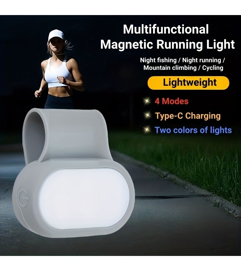 Outdoor LED Sports Clip Light Gray Rechargeable Portable Magnetic Dual Color Four Mode Lightweight Soft Material Type C Lighting For Running Hiking Cycling Work - Image 1